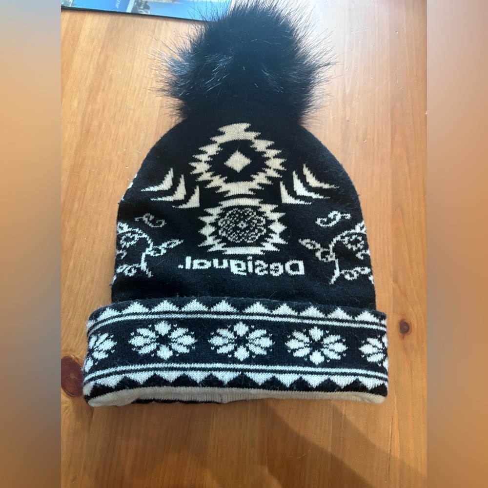 Desigual  Black and White Patterned Hat